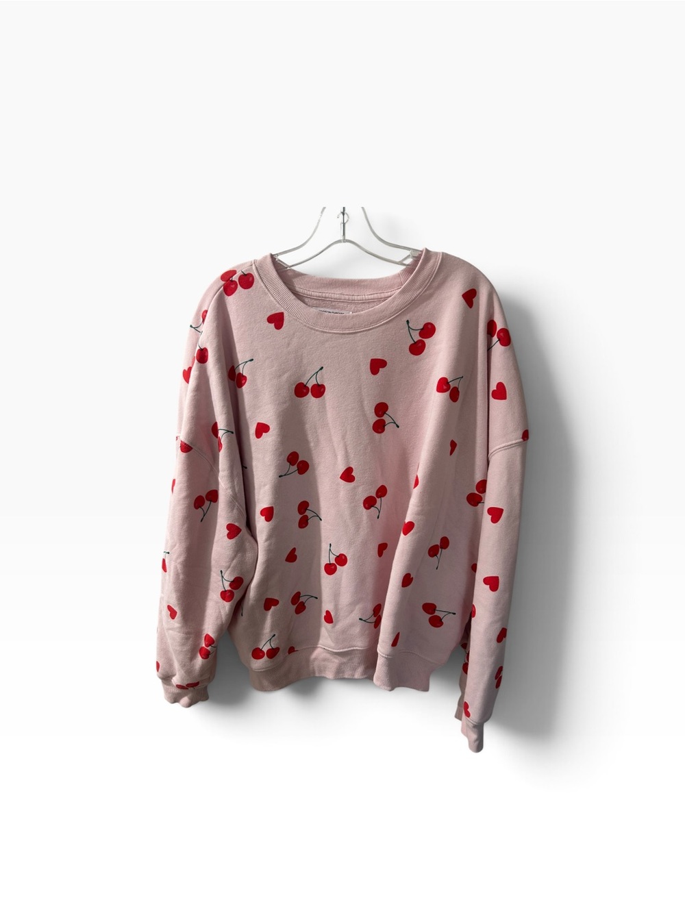 Grayson Threads Pink Crewneck Sweatshirt with Red Cherry Print